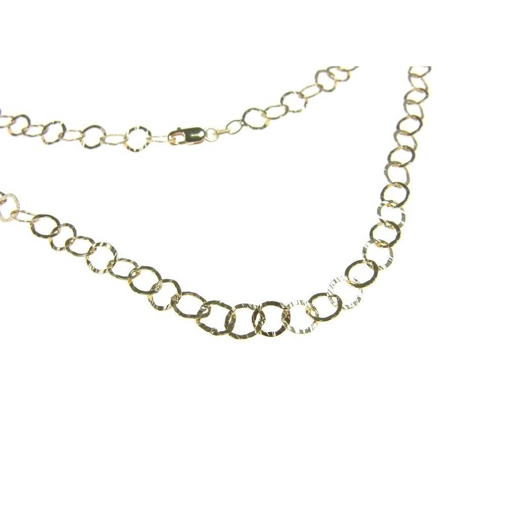 Collana Laccio 89cm catena Brillantata e Martellata in Oro Giallo