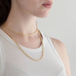 Photo of worn Rope Necklace Yellow Gold Lace 90cm x 3.30mm Yellow Gold