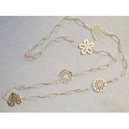 Collana Laccio 91cm catena Navette con Ciondoli Cuori e Fiori