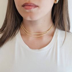 Photo of worn Rope Necklace Yellow Gold 70cm x 2.70mm