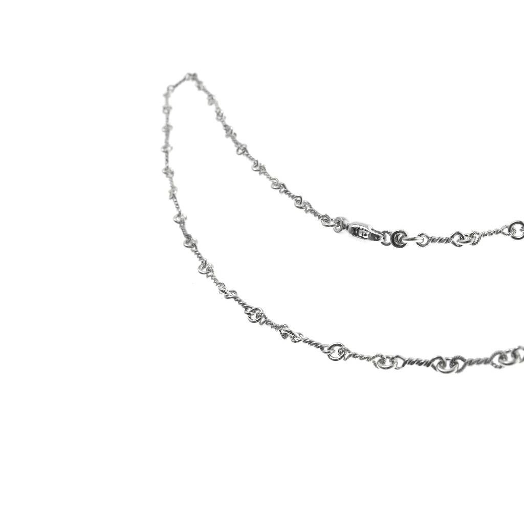 Collana Laccio 70cm Treccia alternata a Occhielli in Oro Bianco