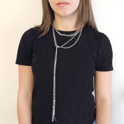 Photo of worn 111cm Double Rolo Chain with Tufts in White Gold