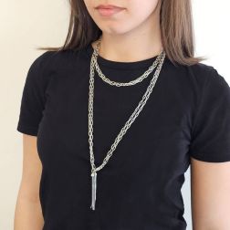 Photo of worn 111cm Double Rolo Chain with Tufts in White Gold