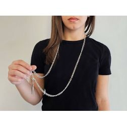 Photo of worn 111cm Double Rolo Chain with Tufts in White Gold