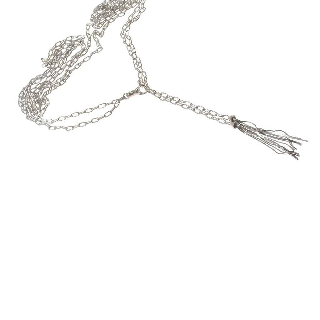 111cm Double Rolo Chain with Tufts in White Gold