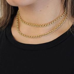 Collana Laccio 70cm Rolò doppi anelli in Oro Giallo e Bianco foto indossata