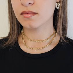 Collana Laccio 70cm Rolò doppi anelli in Oro Giallo e Bianco foto indossata