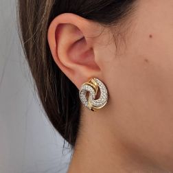 Photo of worn Braided Earrings with 152 Diamonds in Yellow and White Gold