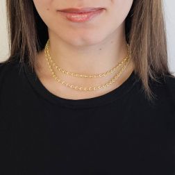 Photo of worn Necklace 70cm Chain Triangles Twisted Thread Yellow Gold