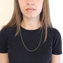 Photo of worn 60cm x 1.50mm Yellow Gold Ball Necklace