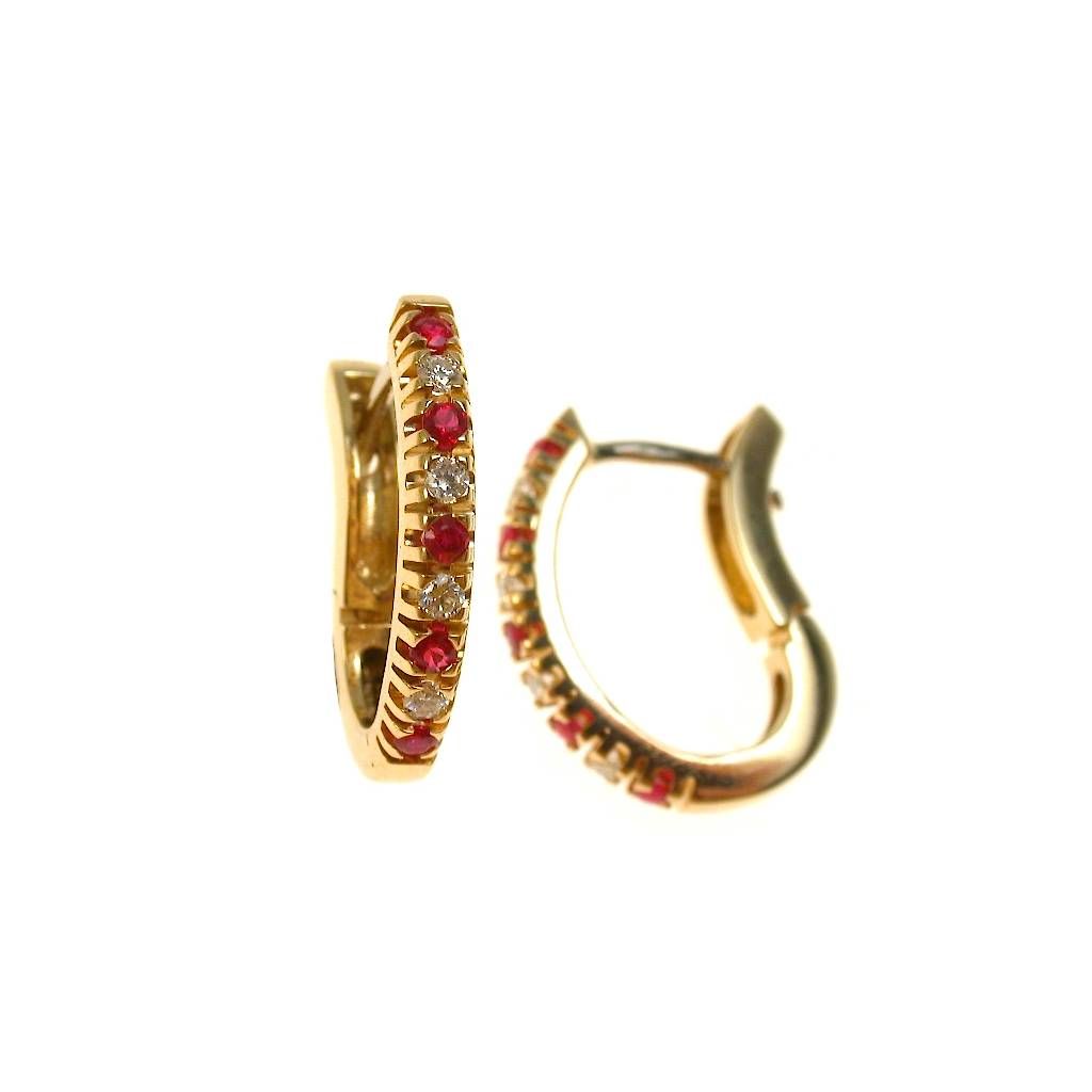 Square Teardrop Bushings with Rubies and Diamonds in Yellow Gold
