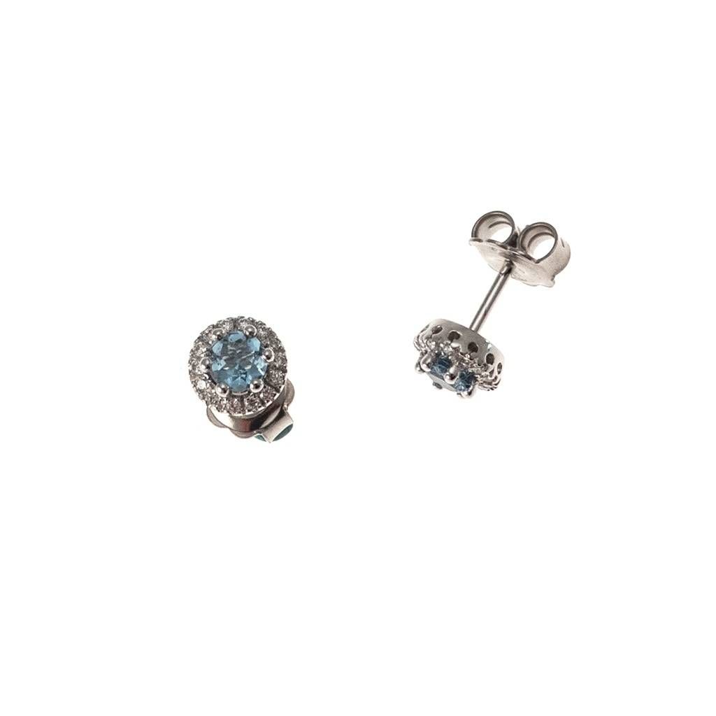 Point of Light Earrings with Aquamarine and 28 Diamonds