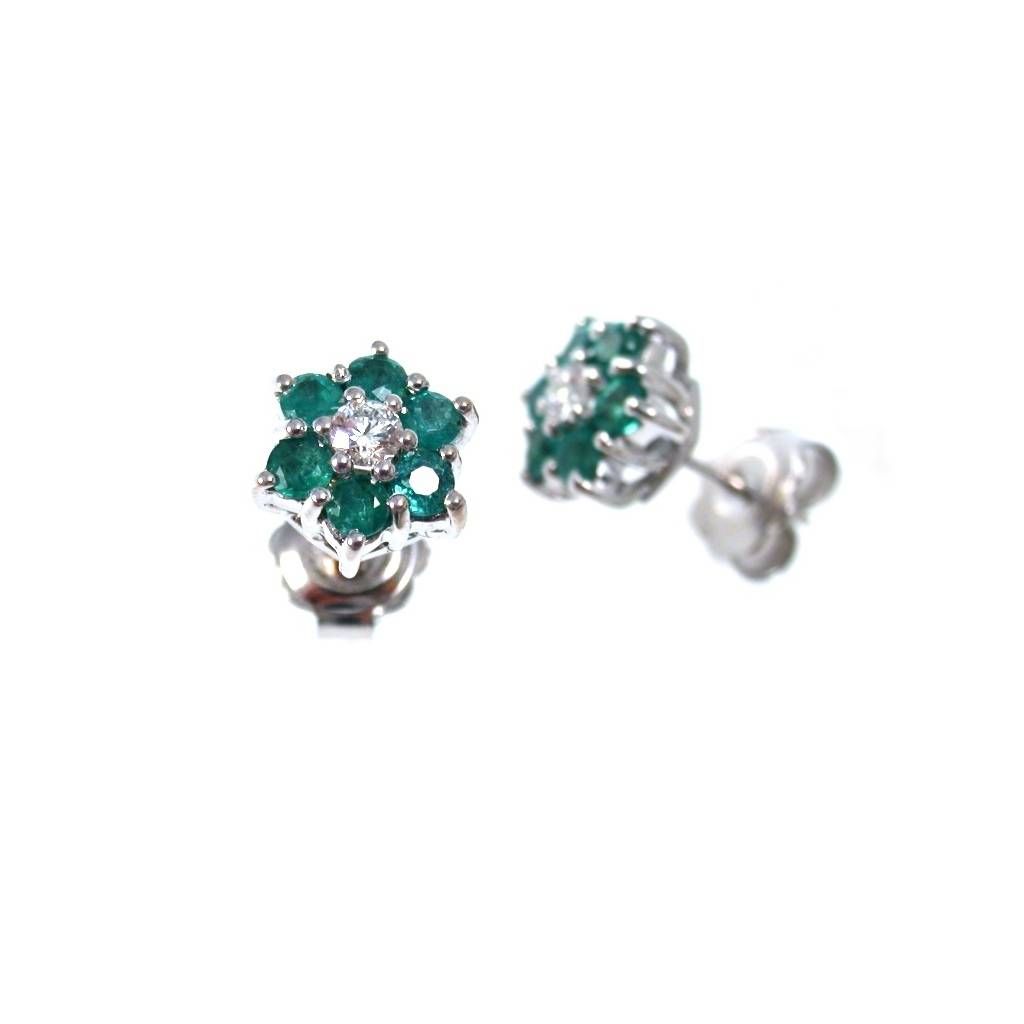 Flower Earrings with Diamonds and Emeralds