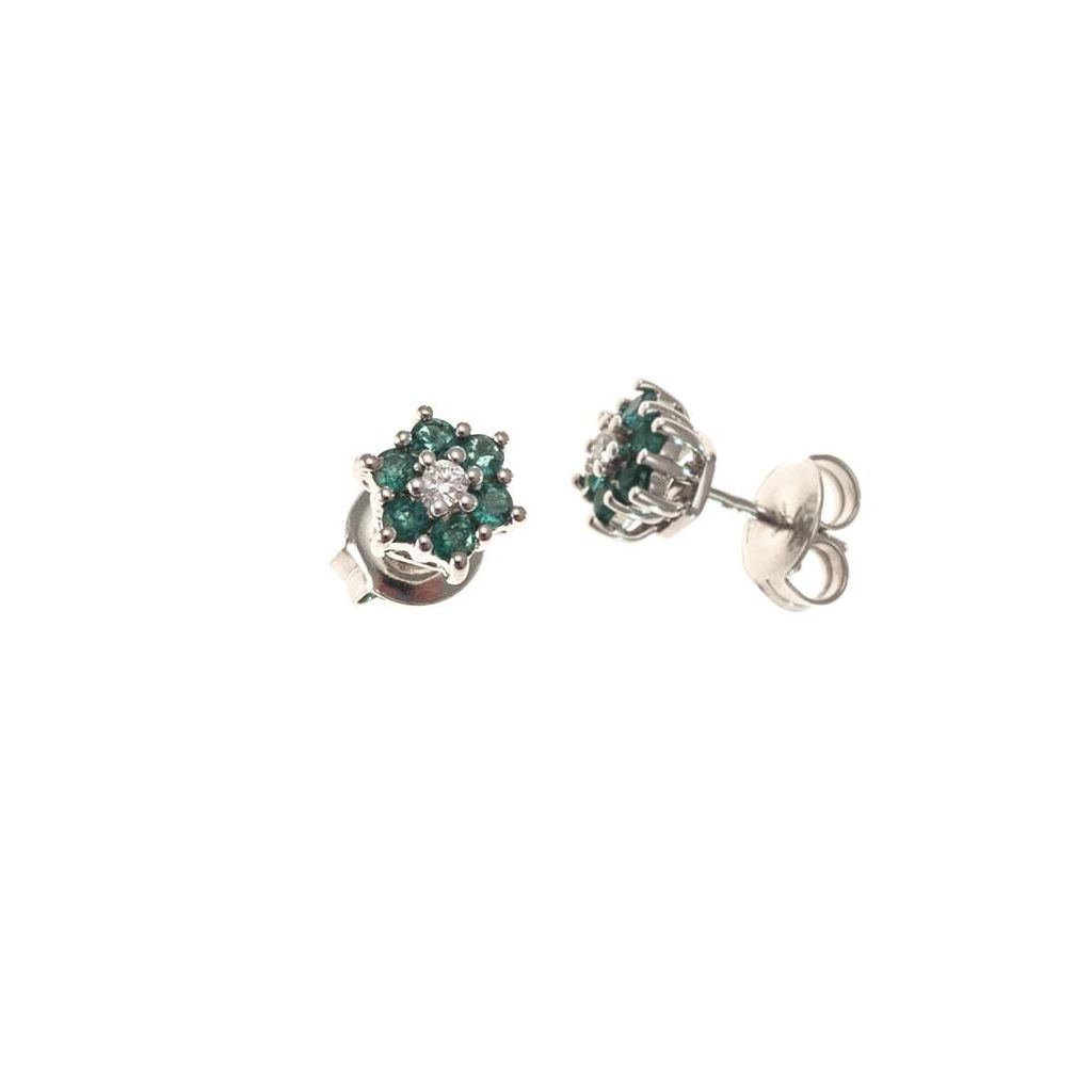 Small Flower Earrings with Diamonds and Emeralds