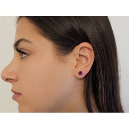 Photo of worn Classic Solitaire Earrings with Amethyst in 18kt White Gold