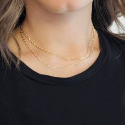 Photo of worn Necklace 75cm flat oval faceted grumetta chain 2.80mm - 2.60mm