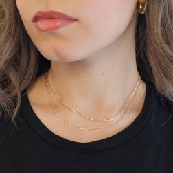 Photo of worn Necklace 75cm flat oval faceted grumetta chain 2.80mm - 2.60mm