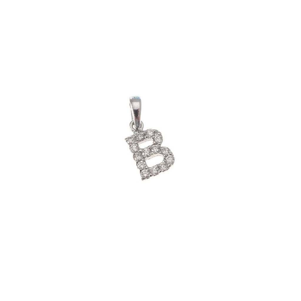 Ciondolo Lettera Iniziale "B" con Diamanti in Oro Bianco 18kt