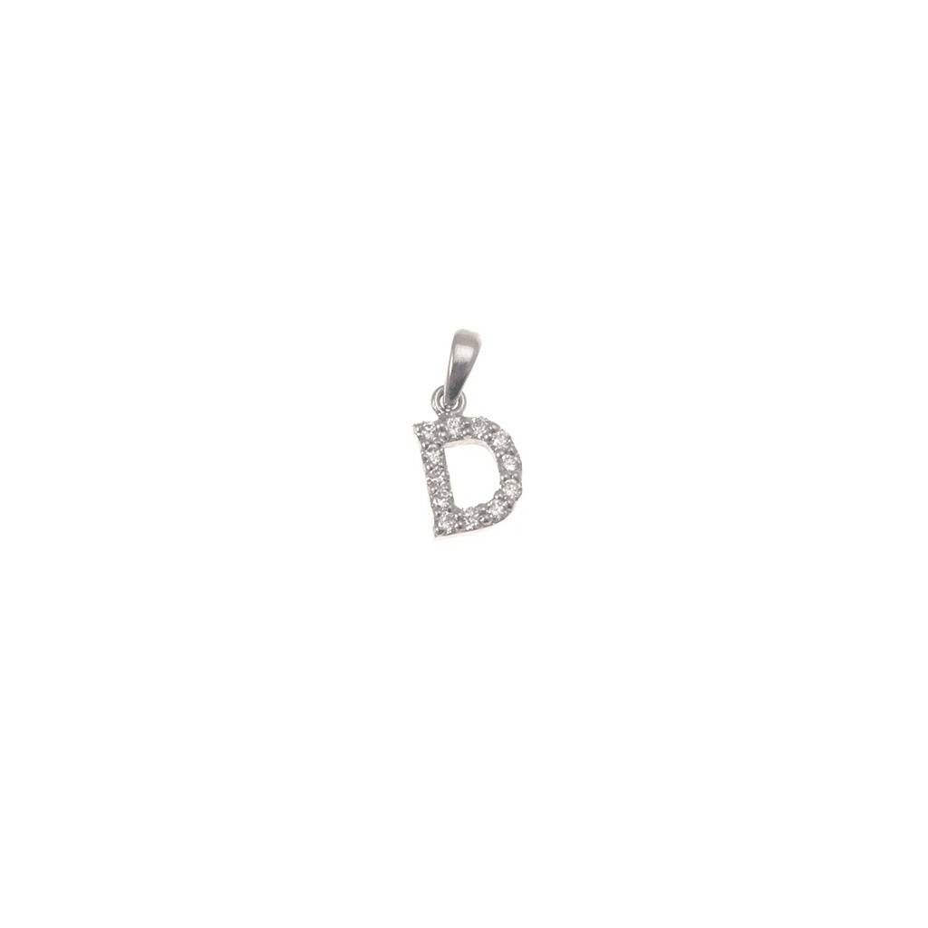 Initial Letter "D" Pendant with Diamonds in 18kt White Gold