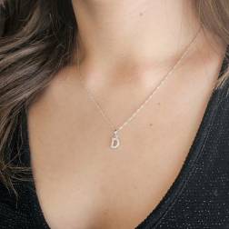 Photo of worn Initial Letter "D" Pendant with Diamonds in 18kt White Gold