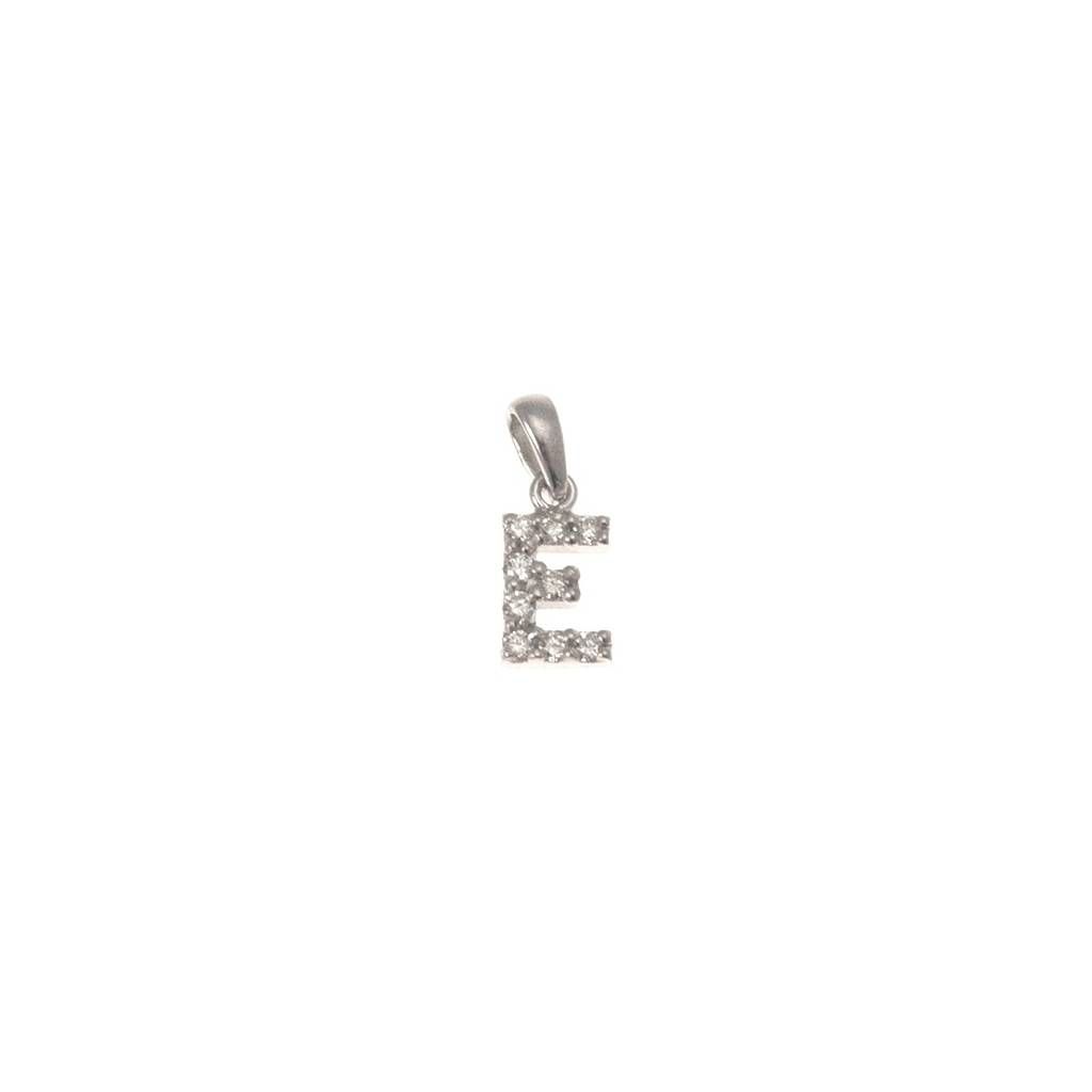 Initial Letter "E" Pendant with Diamonds in 18kt White Gold