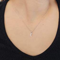 Photo of worn Initial Letter "E" Pendant with Diamonds in 18kt White Gold