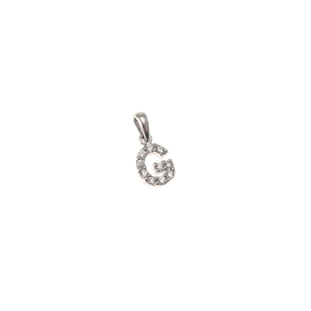 Initial Letter "G" Pendant with Diamonds in 18kt White Gold