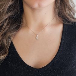 Photo of worn Initial Letter "G" Pendant with Diamonds in 18kt White Gold