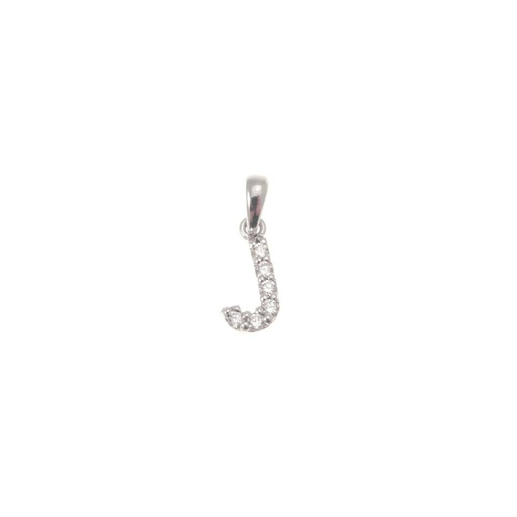 Initial Letter "J" Pendant with Diamonds in 18kt White Gold
