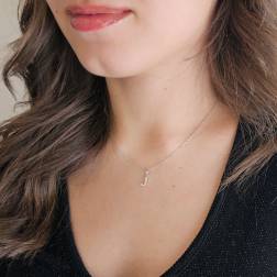Photo of worn Initial Letter "J" Pendant with Diamonds in 18kt White Gold