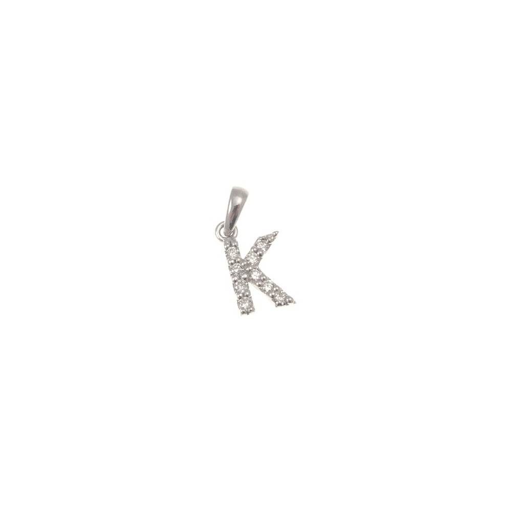 Initial Letter "K" Pendant with Diamonds in 18kt White Gold
