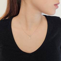 Photo of worn Initial Letter "L" Pendant with Diamonds in 18kt White Gold