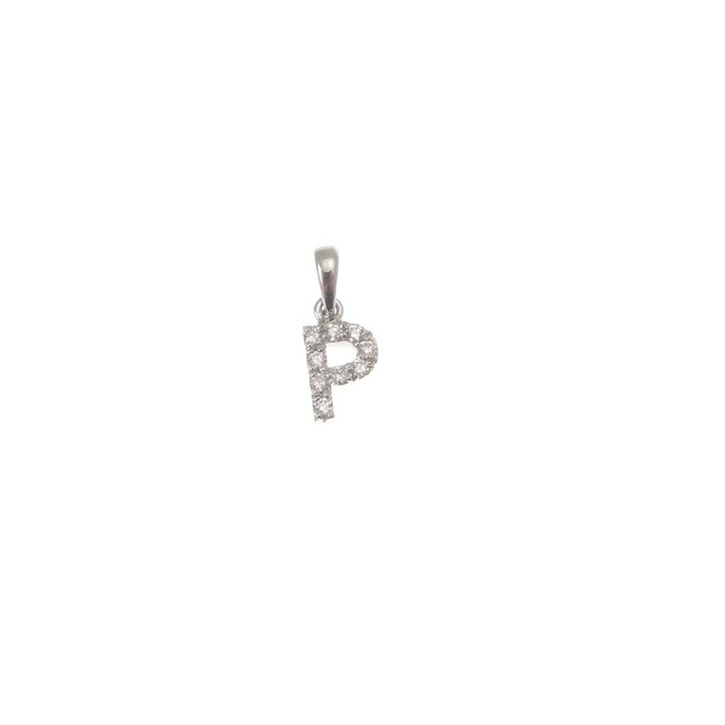 Initial Letter "P" Pendant with Diamonds in 18kt White Gold