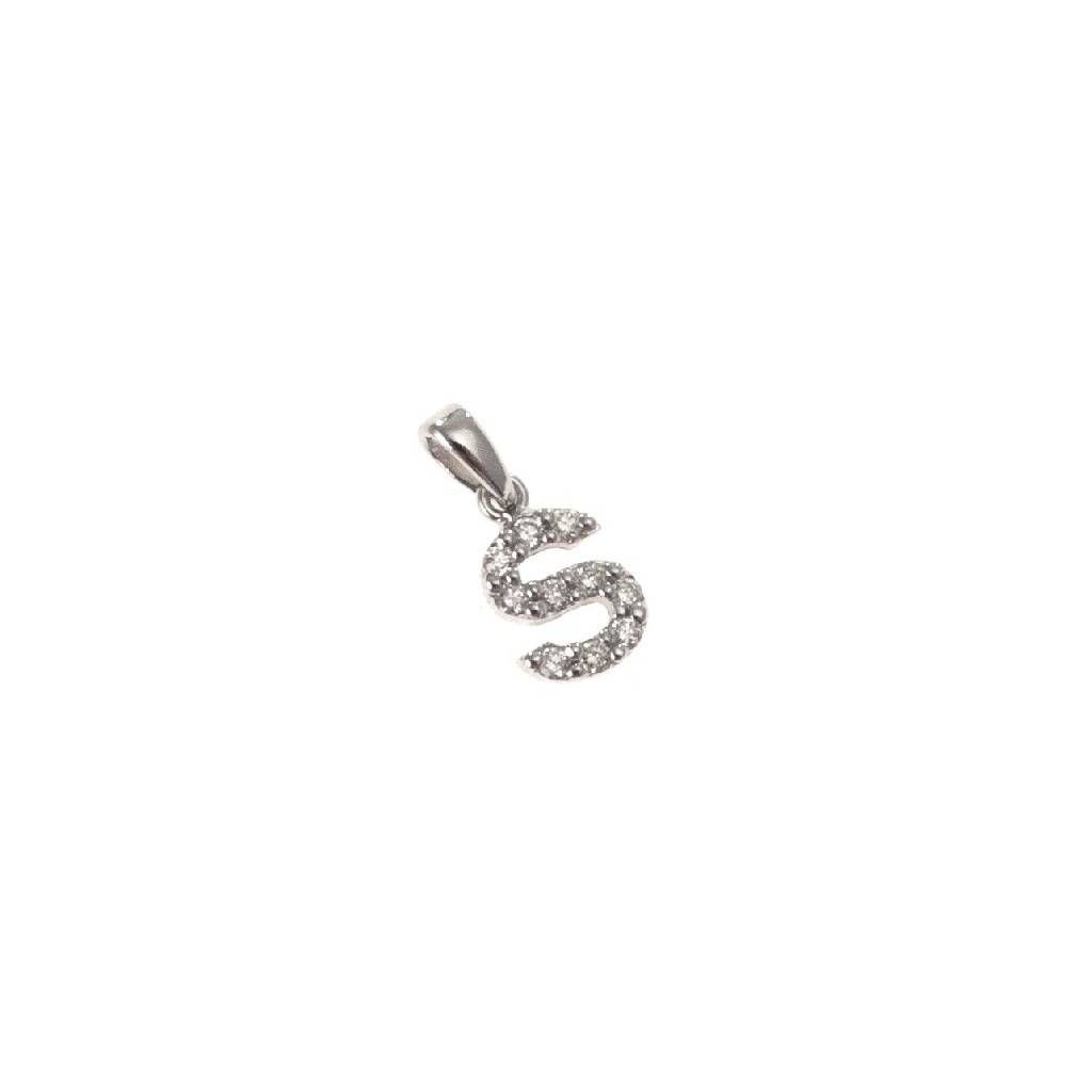 Initial Letter "S" Pendant with Diamonds in 18kt White Gold