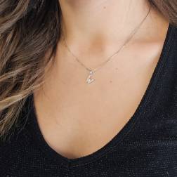 Photo of worn Initial Letter "W" Pendant with Diamonds in 18kt White Gold
