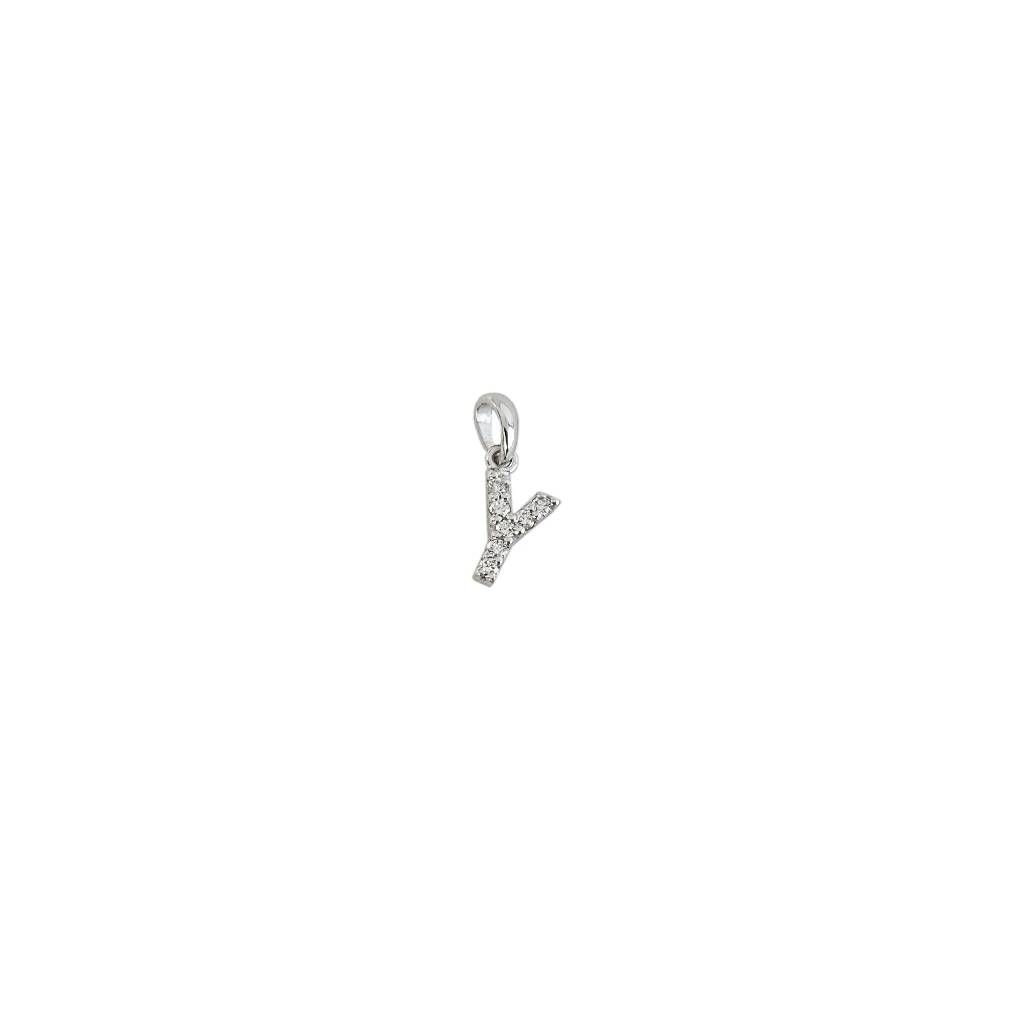 Initial Letter "Y" Pendant with Diamonds in 18kt White Gold