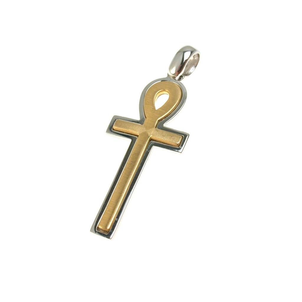 Egyptian Cross of the Nile "Ankh" in White and Yellow Gold