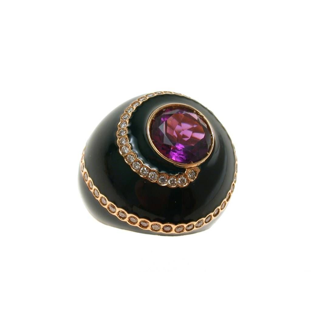 Anello Cupola nera Ametista Viola Oro Rosa