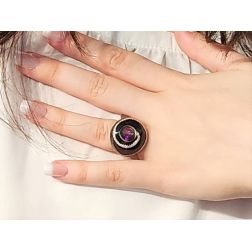 Photo of worn Black Dome Ring Amethyst Rose Gold