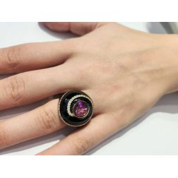 Photo of worn Black Dome Ring Amethyst Rose Gold