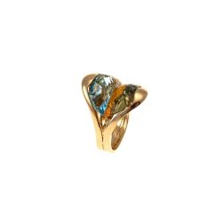 Design Ring "Mid-Summer Dream" with yellow and blue Topaz in 18kt yellow gold
