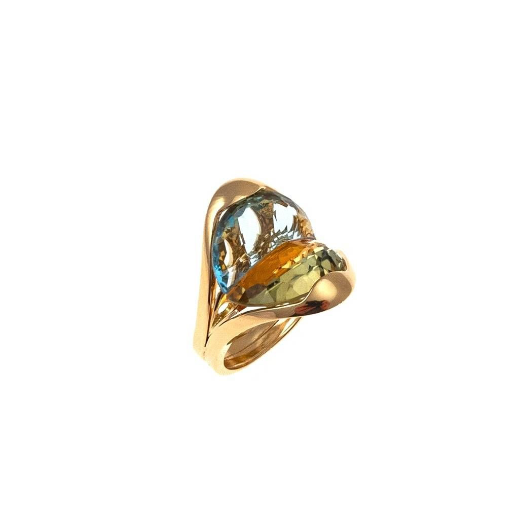 Design Ring "Mid-Summer Dream" with yellow and blue Topaz in 18kt yellow gold