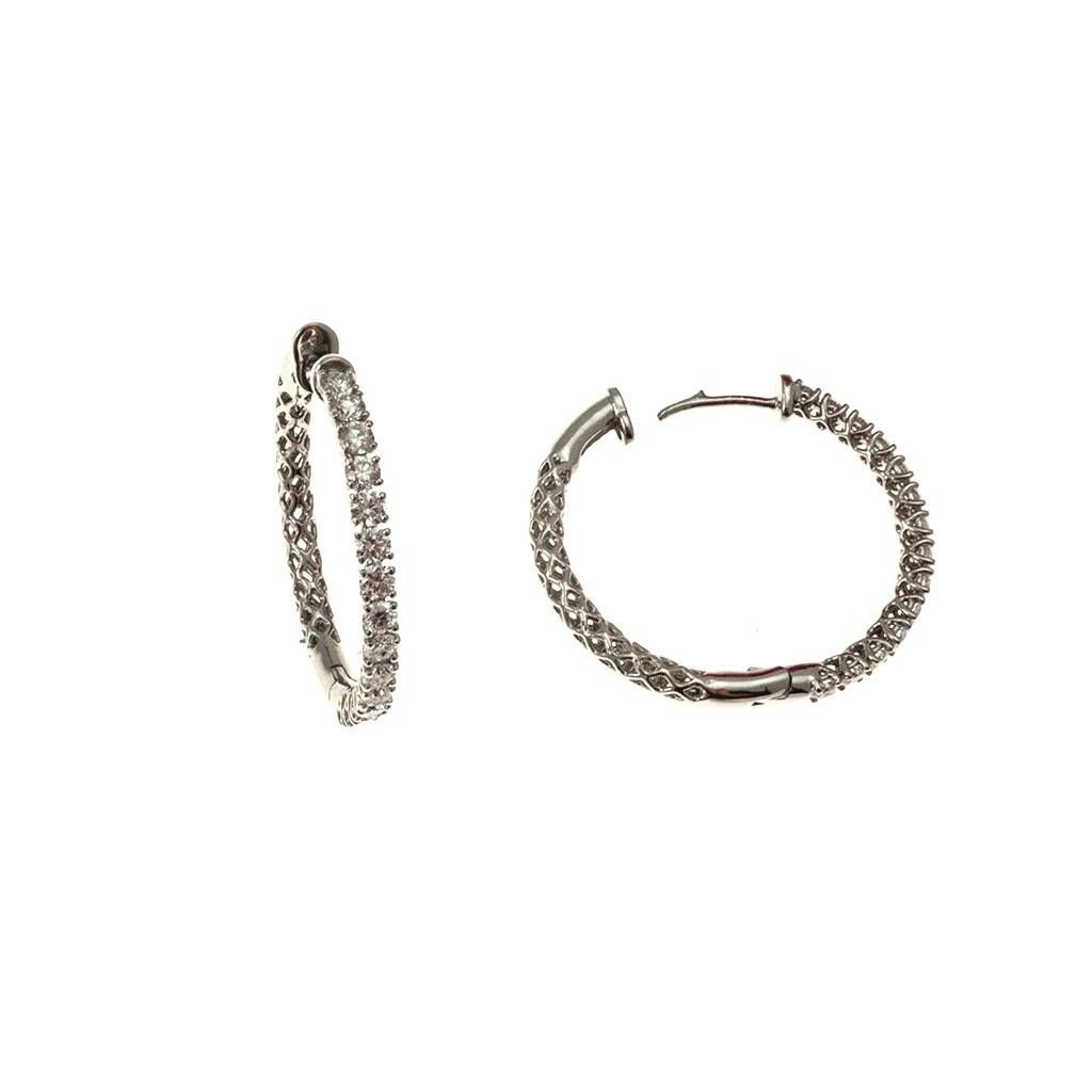 Hoop Earrings with a Half Round of Diamonds in Platinum