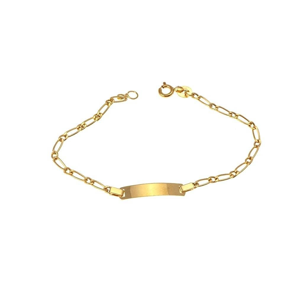 Baby Bracelet 2.10mm 1+1 Figaro chain with 3.90mm tag in Yellow Gold