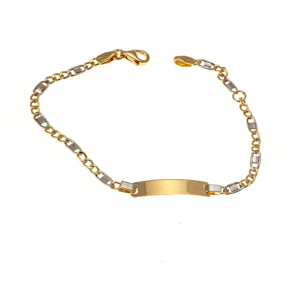 Bicolor Baby bracelet Figaro link with tag