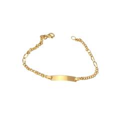 Bracciale regolabile baby catena grumetta alternata 2.30mm con targa 3.90mm