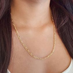 Collana 50cm maglia 1+1 da 3.10mm in Oro Giallo 18kt foto indossata