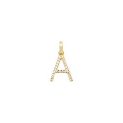 Initial Letter "A" Pendant with Zircon in Yellow Gold