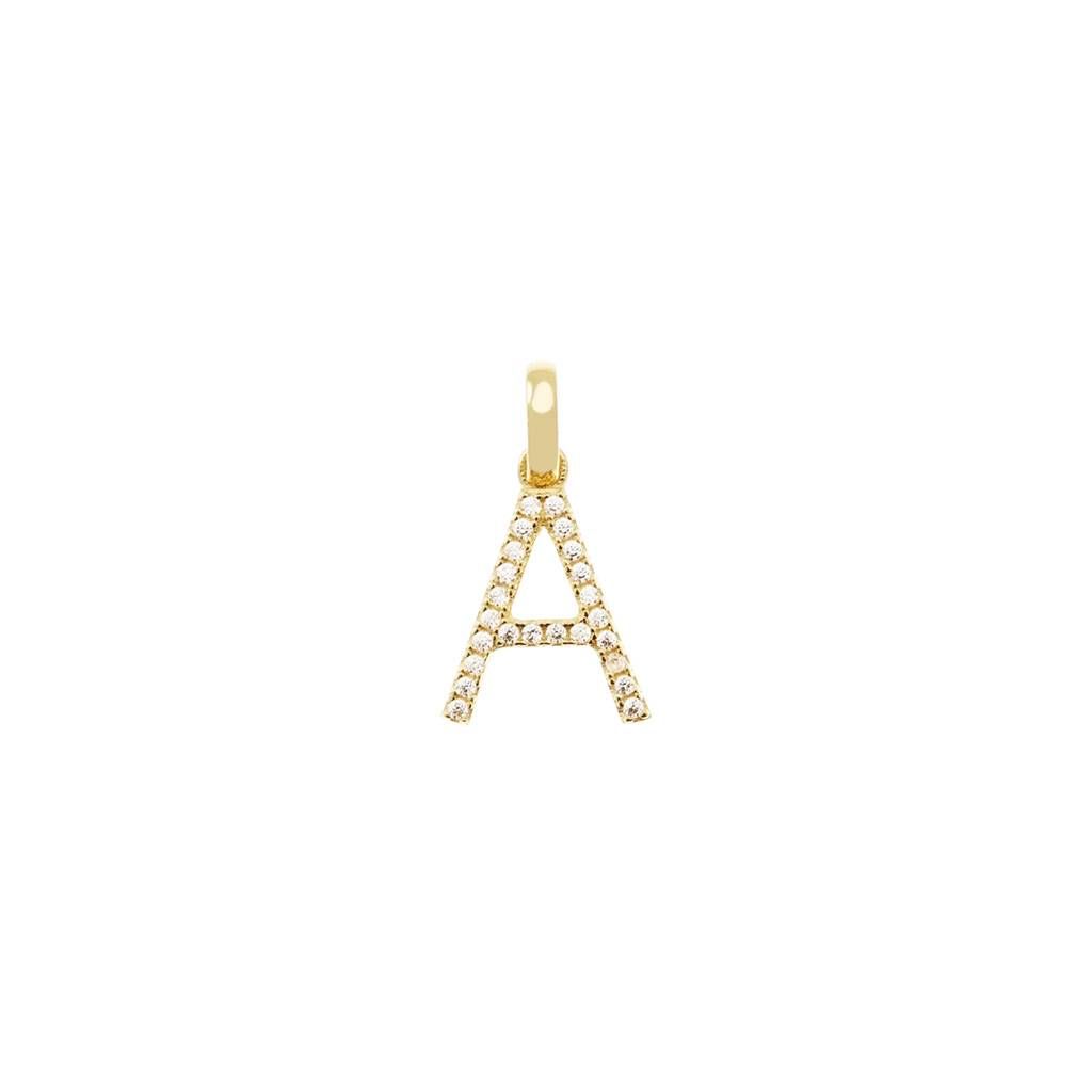 Initial Letter "A" Pendant with Zircon in Yellow Gold