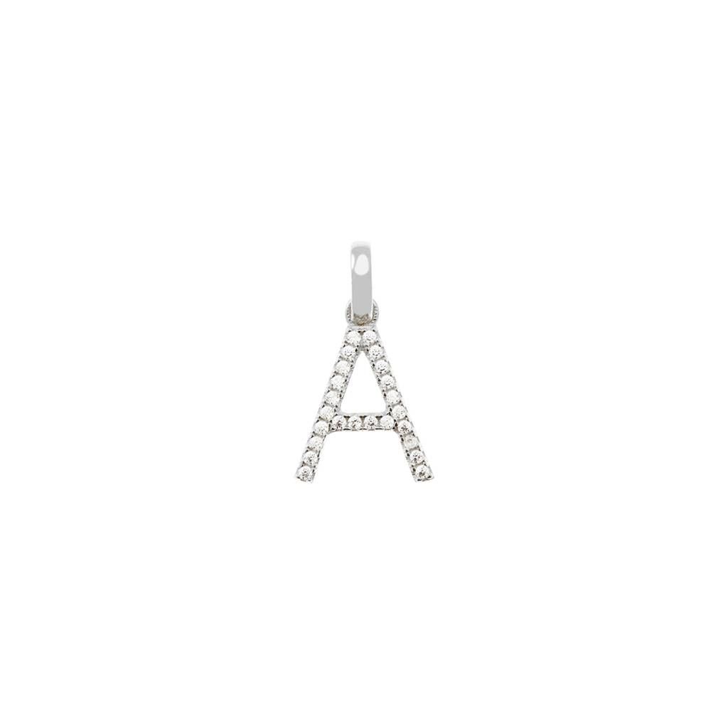 Initial Letter "A" Pendant with Zircon in White Gold